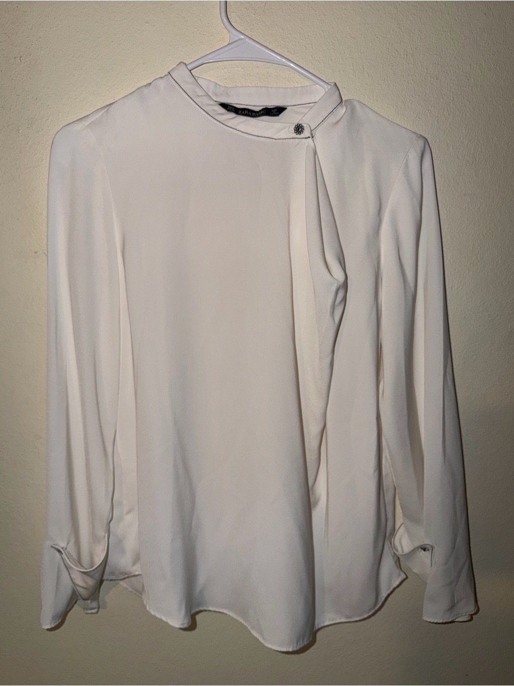 Zara Ivory Tie-Detail Long-Sleeve Blouse